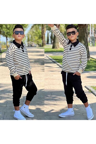 muzur r kids muzur r kids 8/16 Years Old Boy's Collared Full Lycra Bottom and Top Set | Winter Children's Tracksuit Set - Holiday Style