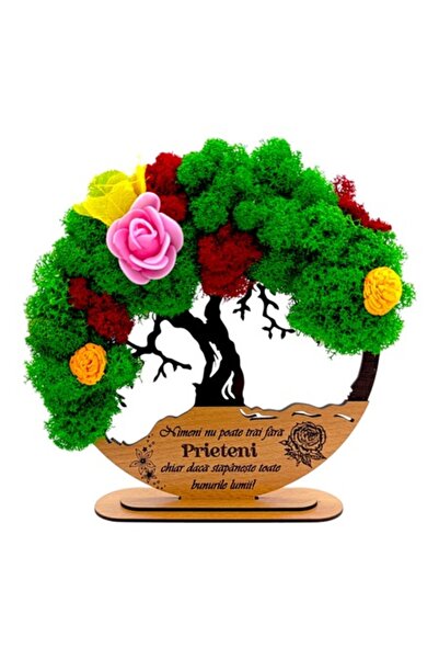 OEM Tablou Copacul Vieții cu Mușchi Stabilizat, Mesaj Personalizat, 20 cm, Negru