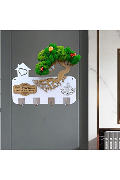 OEM Wall coat hook, personalized gift with stabilized lichens and message "La Casa cu Oamenii buni...",