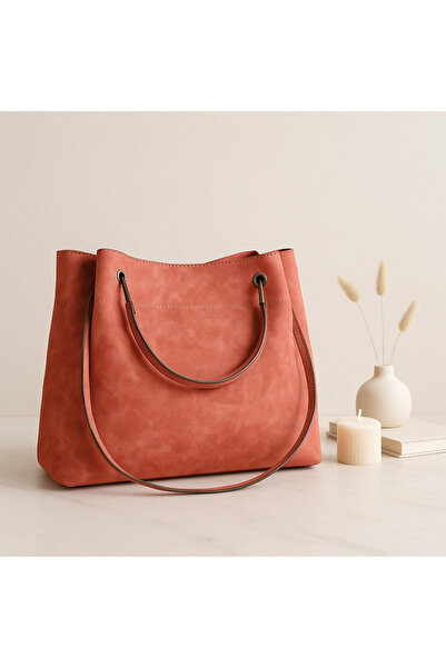 ŞIK VE MUTLU Vegan Suede Nubuck Leather 2 Piece Hand Shoulder Bag