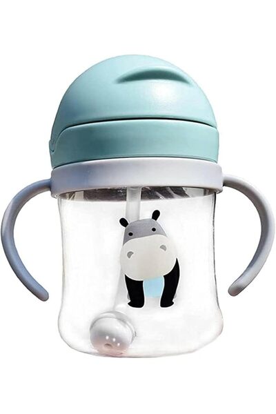 JOYZ Spill-Proof Toddler Cup - Blue Plastic Bottle with Weighted Straw, 300ml