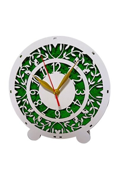 OEM Desk clock decorated with light green stabilized lichens, clock mechanism included, 22 cm,