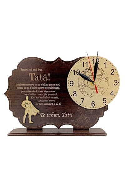 OEM Ceas decorativ din lemn – Cadou pentru tată – Design supererou cu mesaj e...