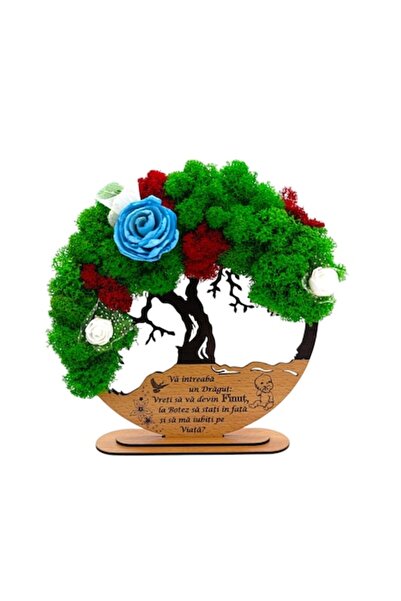 OEM Tablou Copacul Vieții cu licheni stabilizați, personalizat pentru Nași, 20cm, negru