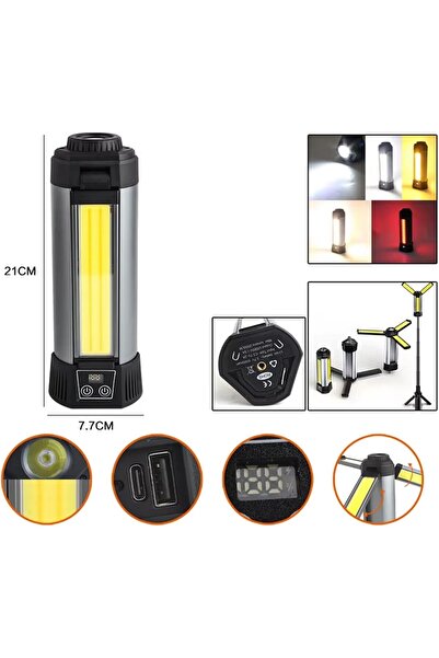 NEONI Rechargeable LED Camping Work Light with Tripod Stand, 360° Foldable, Digital Display, Dimmable, 60
