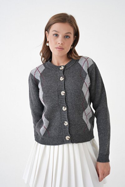 Noi Belis Regular Pattern Baklava Patterned Knitwear Cardigan Aw25Hi0063