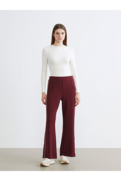 LC Waikiki Burgundy Wide Leg Women's Sweatpants with Elastic Waist