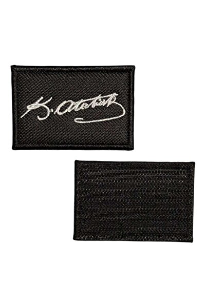 Ex Patch Black Background Ataturk Signed Embroidery Peç Patch 6X4 cm - 6X4 cm