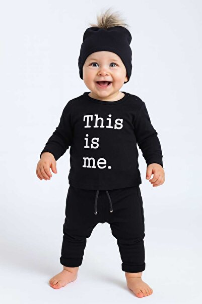 MİLAYS LİFE HOME COLLECTİON Baby Boy Winter down Coat with Hooded Berets Top and Bottom Black 4-Piece Set 100% Cotton