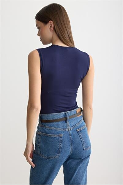 MODA MAÇKA PARK Viscose Combed Cotton Crew Neck Zero Sleeve Bodysuit Underwear