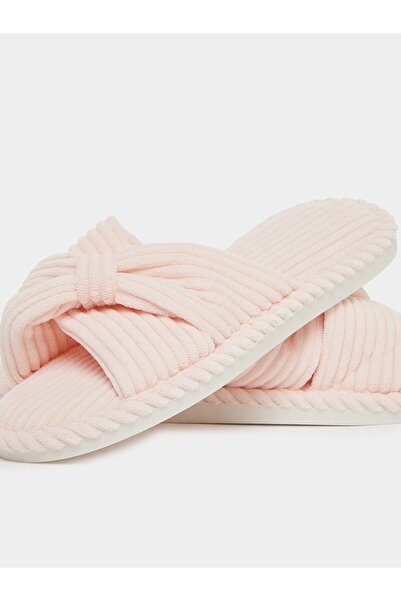 Styli Pink Cross-Over Strap Plush Bedroom Slippers