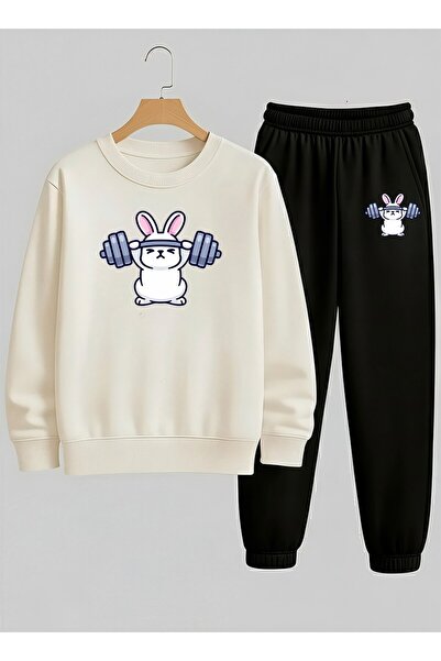 LORVEX Trening pentru copii alb tricou - Set de trening cu guler rotund, impr...