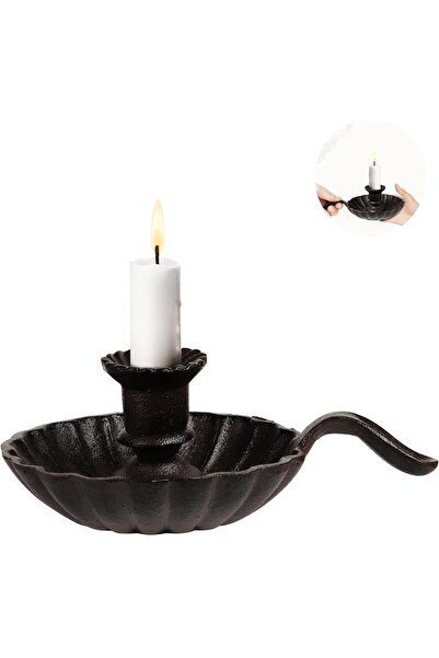 AZONEE Vintage Metal Taper Candlestick Holder with Handle (Black)