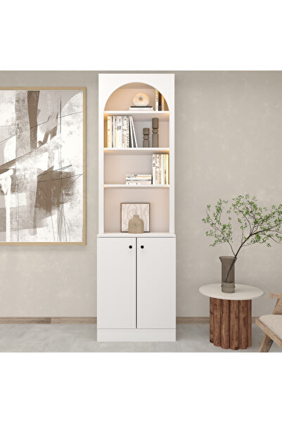 klubeconcept Modern Niş LED Kitaplık Kapaklı Düzenleyici Dolap 60x210