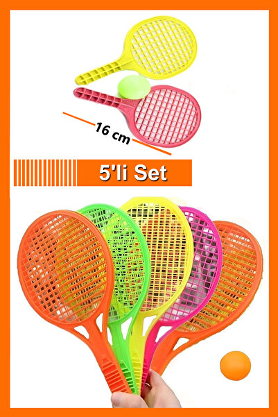 Bundeba Oyuncak 5'li Set Plastik Raket Karne Hediyesi Okul Öncesi Hediyelik 16 Cm Mini Boy Tenis Raketi