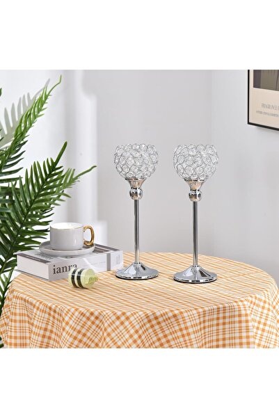 VINCIGANT Crystal Hurricane Candle Holder Silver Candlestick Set of 2
