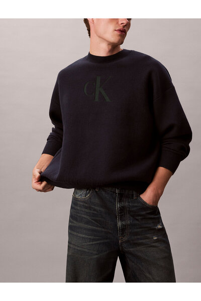 Calvin Klein Cotton Blend Monogram Logo Relaxed Fit Sweater