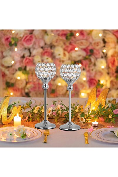 VINCIGANT Crystal Hurricane Candle Holder Silver Candlestick Set of 2