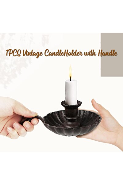 AZONEE Vintage Metal Taper Candlestick Holder with Handle (Black)