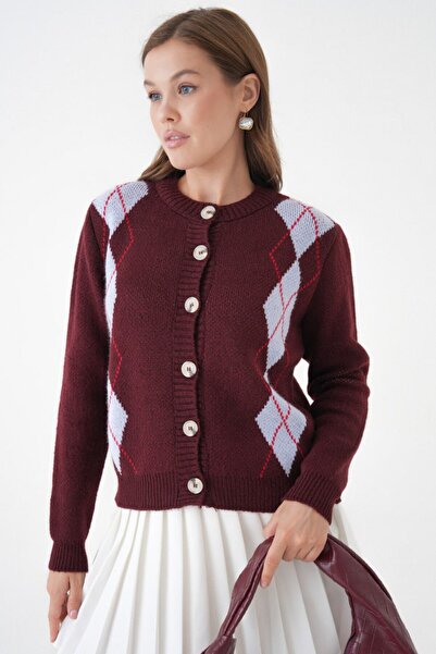 Noi Belis Regular Pattern Baklava Patterned Knitwear Cardigan Aw25Hi0063