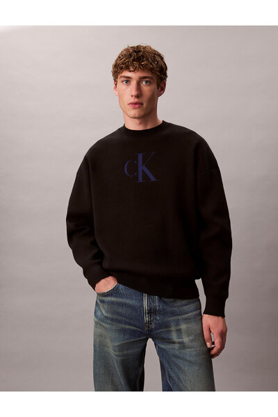Calvin Klein Cotton Blend Monogram Logo Relaxed Fit Sweater