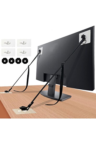 Generic Swanwork Adjustable TV Safety Straps, Adhesive Anti-Tip Furniture Anchors, 2 pcs, Black