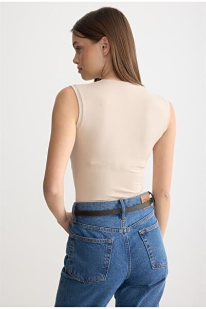 MODA MAÇKA PARK Viscose Body Suit with Crew Neck and Zero Sleeves, Bodysuit Underwear.