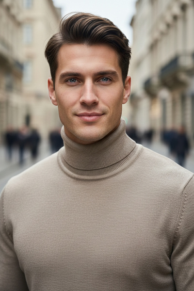 NAZEF Slim Fit 50% Cotton Mink Turtleneck Sweater