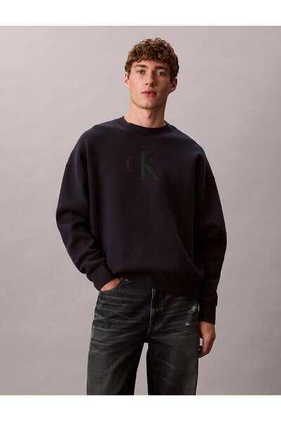 Calvin Klein Cotton Blend Monogram Logo Relaxed Fit Sweater
