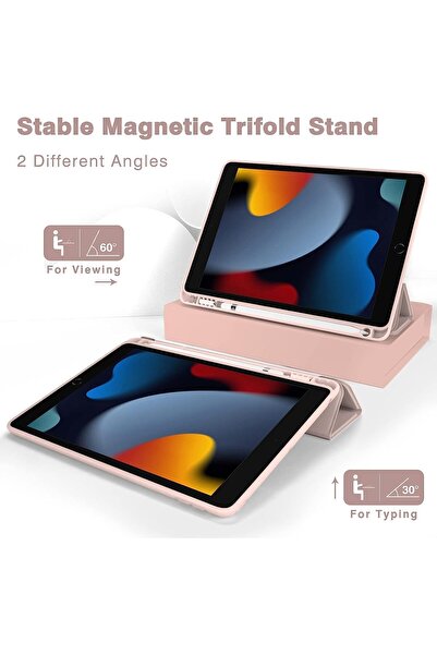 Generic iPad 10.2 Case -for iPad 9th/8th/7th Gen,Tri-Fold Auto Wake/Sleep, Pencil Holder, Pink
