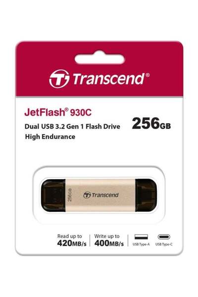 Transcend JetFlash 930C 256 GB USB Flash Drive (USB A 3.2 Gen 1, USB Type-C)