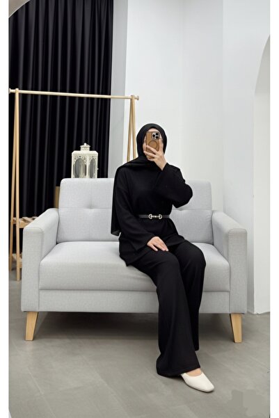 Lovely butik Melody Twill Fabric Suit with Belt Tunic Pants Double Combination