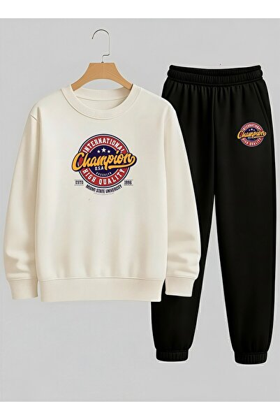 LORVEX Trening pentru băieți alb tricou - Set trening cu guler rotund CHAMPIO...