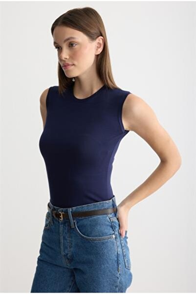 MODA MAÇKA PARK Viscose Combed Cotton Crew Neck Zero Sleeve Bodysuit Underwear