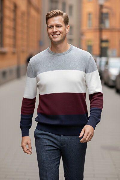 NAZEF Slim Fit Crew Neck Patterned 50% Cotton Knitwear Sweater