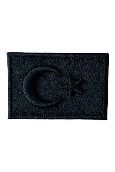Ex Patch 3D Moon Star Black Turkish Flag Embroidery Peç 6X4 cm - 6X4 cm