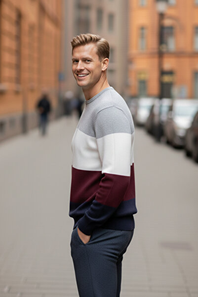 NAZEF Slim Fit Crew Neck Patterned 50% Cotton Knitwear Sweater