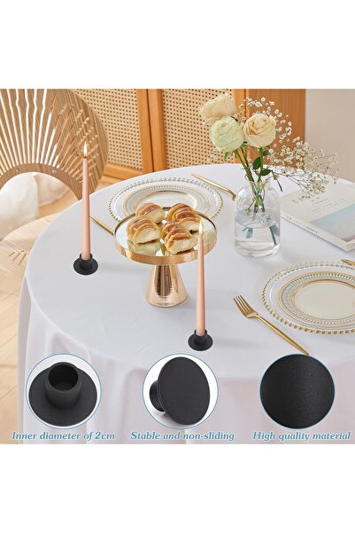 BIGTHREE 4pcs Retro Black Iron Taper Candle Holders (Vintage Round)