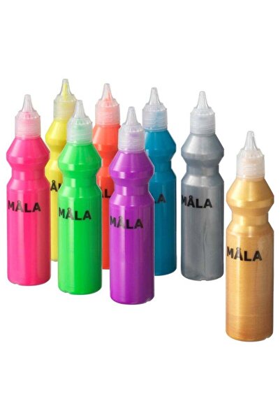 MALA Fluorescent/Glitter Paint, Mixed Colours, Set of 8