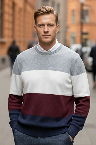 NAZEF Slim Fit Crew Neck Patterned 50% Cotton Knitwear Sweater