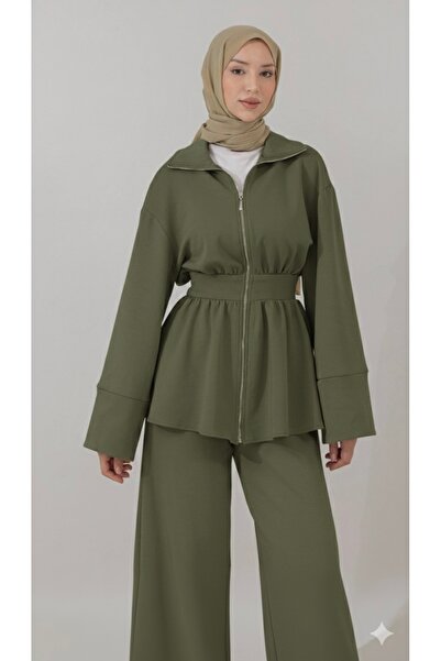 AKIZER Scuba Kumaş Kadın İkili Alt Üst Tesettür Takım