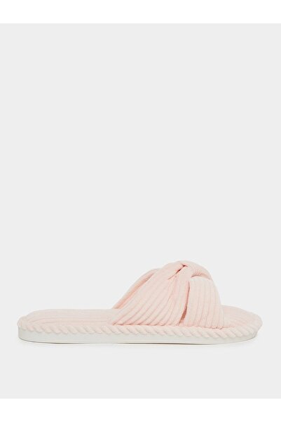 Styli Pink Cross-Over Strap Plush Bedroom Slippers