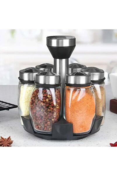 OEM Set of 6 Spice Jars with Stand, Stainless Steel, Transparent / Silver