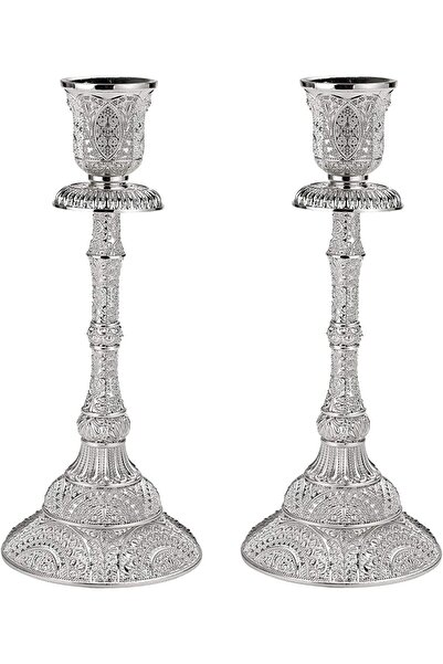 OwnMy Set of 2 Taper Candle Holders, 7.4" Brass Candlestick Holders, Silver