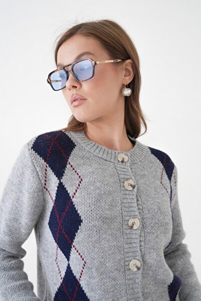 Noi Belis Regular Pattern Baklava Patterned Knitwear Cardigan Aw25Hi0063