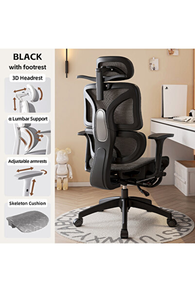 mumtaz sa Black Ergonomic Computer Chair, Office Desk Chair with Adjustable H...