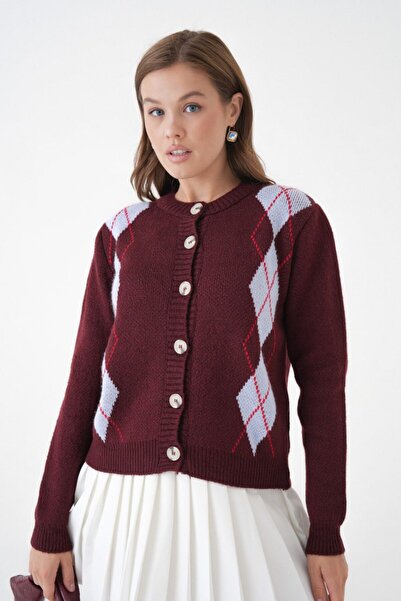 Noi Belis Regular Pattern Baklava Patterned Knitwear Cardigan Aw25Hi0063