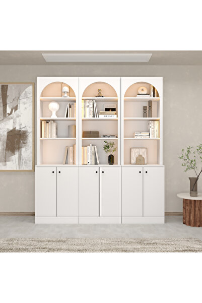 klubeconcept Modern Niş LED Kitaplık Kapaklı Düzenleyici Dolap 180x210