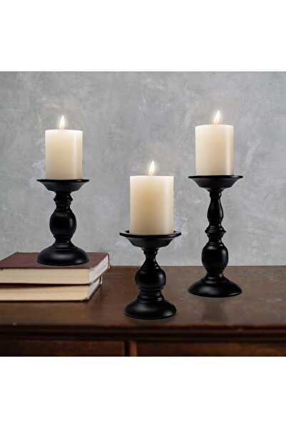 BIGTHREE Matt Candle Holders, Glass Black Pillar - 3 Candlesticks