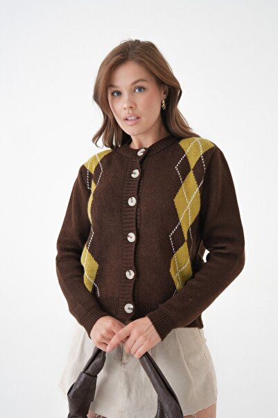 Noi Belis Regular Pattern Baklava Patterned Knitwear Cardigan Aw25Hi0063